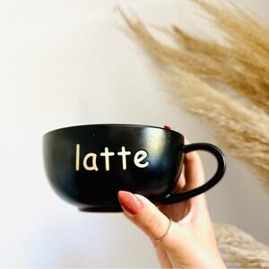 VINTAGE WORLD MARKET Black White Latte Rae Dunn Style Bowl Ceramic Coffee Mug
